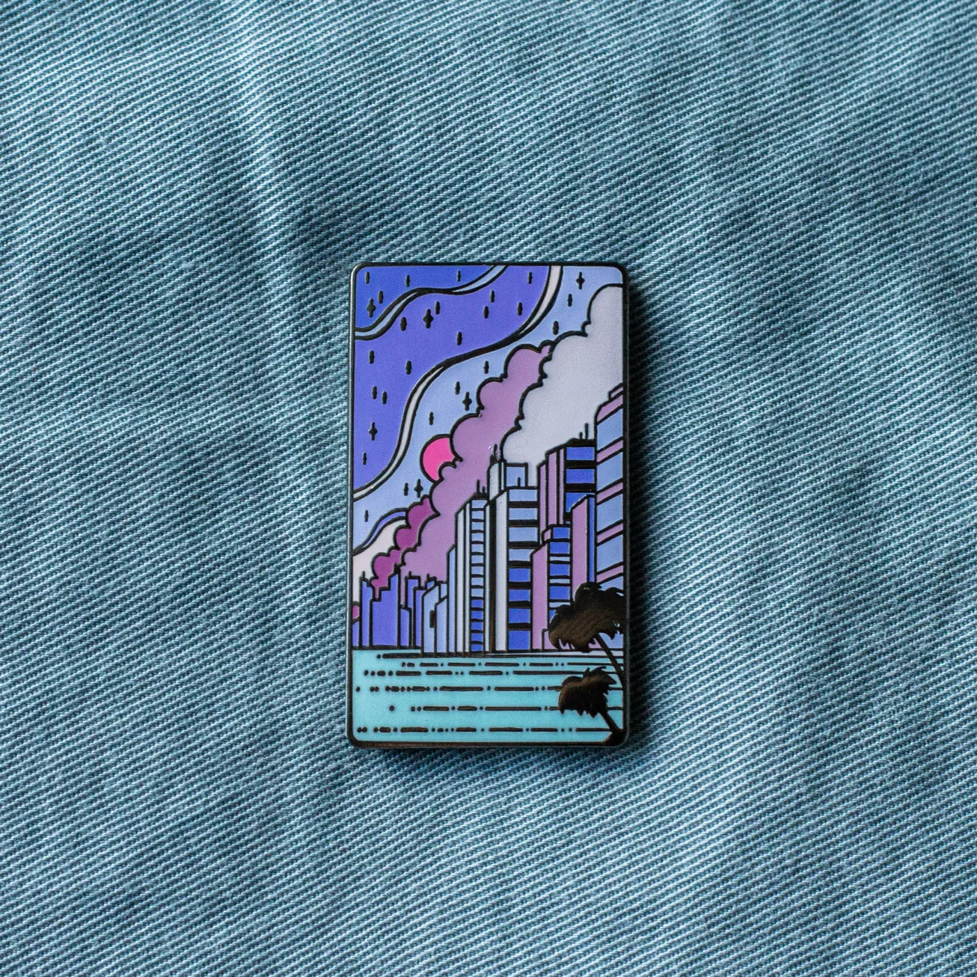 Rechteckiger Pin mit Stadtpanorama
